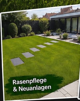 Neu angelegter Rasen mit Trittplatten-Weg