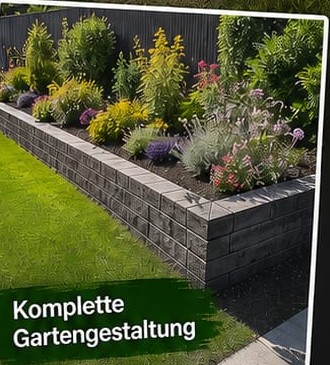 Komplette Gartengestaltung mit Hochbeet und Bepflanzung
